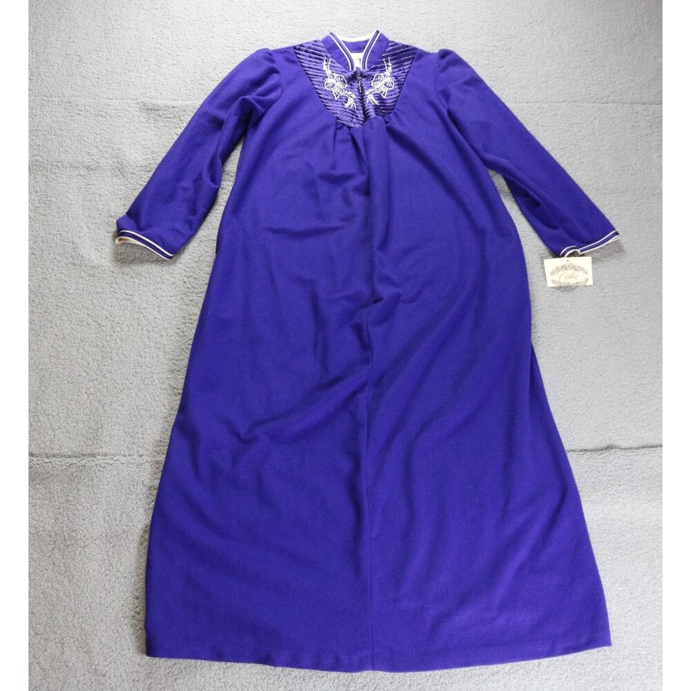 Vintage Cachet Dress S Purple White Velour Embroidered House Nightgown USA